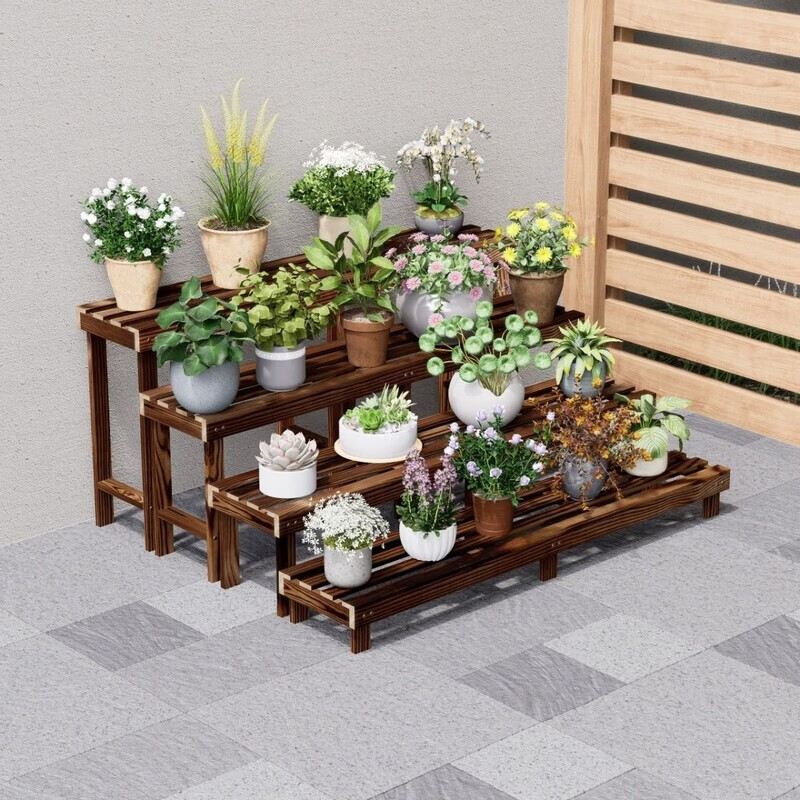 欣慕雅防腐户外实木阳台花架子阶梯式庭院置物架落地式多肉架阶梯式花架 单层款：119长X25宽X12高（6腿）