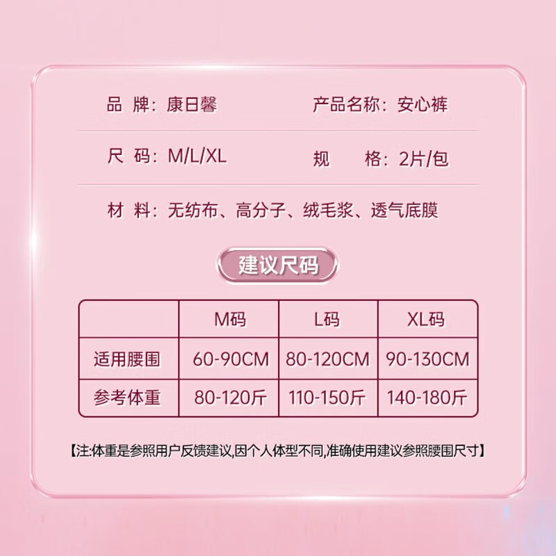 康日馨夜用拉拉裤防漏透气成人尿裤医用级安心裤康日馨内裤 XL参考体重(140-180) 5包