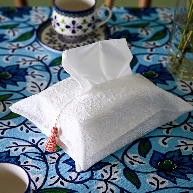 蜡笔派布艺纸巾盒客厅茶几摆件北欧简约纸巾收纳盒棉麻创意装饰 莉莉娅/花位随机 19*25cm