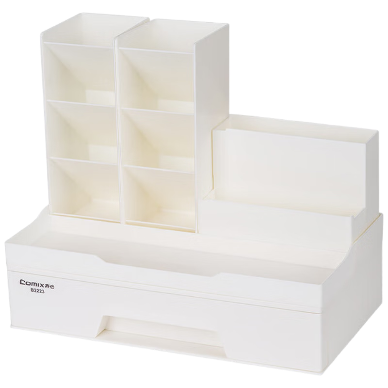 齐心（COMIX） 多功能收纳盒笔筒宿舍现代风抽屉式笔盒办公桌面大容量收纳盒 珊瑚粉 B2223