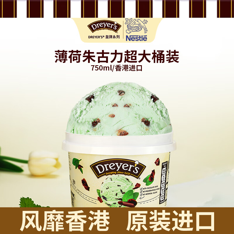 德雷尔（DREYER&#039;S）薄荷朱古力高端冰淇淋750ml超大桶装 巧克力雪糕雀巢进口家庭装  