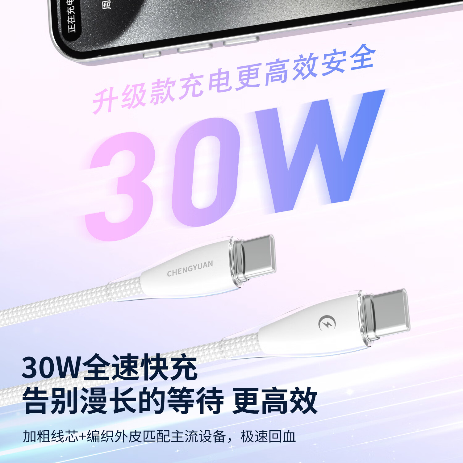 酷威猫充电线适用苹果iPhone14快充15/16promax双typec数据线13/12/11/8平板ipad闪充车载carplay传输 2条1.28米线【云朵白】冰透快充 8-14系列PD快充