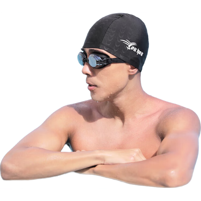 泳帽男款游泳帽布料帽不勒头护耳帽成人温泉帽子游泳装备 黑银单个装