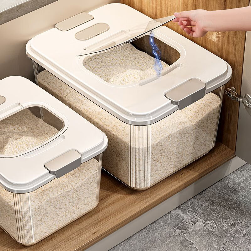 简漾米桶防虫防潮密封磁吸式翻盖家用新款大容量大米面粉食品级储物桶 透明白 12斤【一个装】+米杯*1