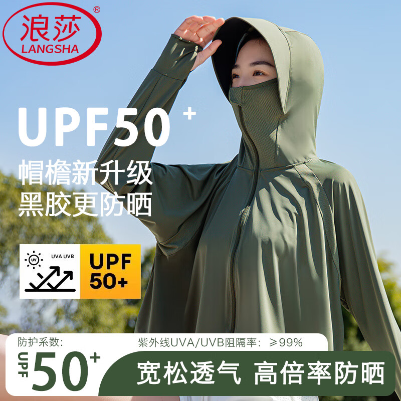 浪莎时尚防晒衣女夏季新款冰丝防紫外线短款外套女士外搭短款防晒服 深灰色【升级款冰感大帽檐】 均码 【适合80-140斤】