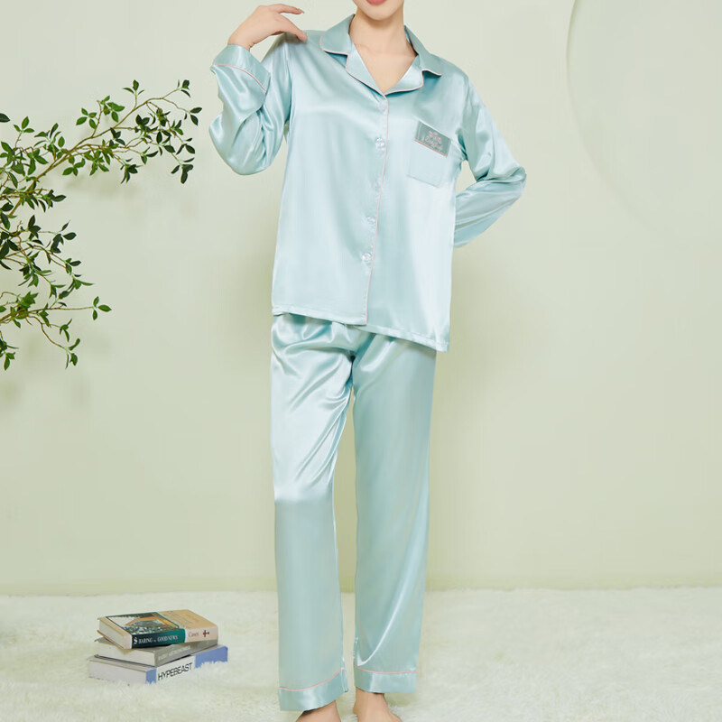 古今（GUJIN）睡衣女士长袖开衫纯色简约舒适家居服套装大学生宿舍ins风2026 清新绿 2XL （推荐体重：70-80kg）