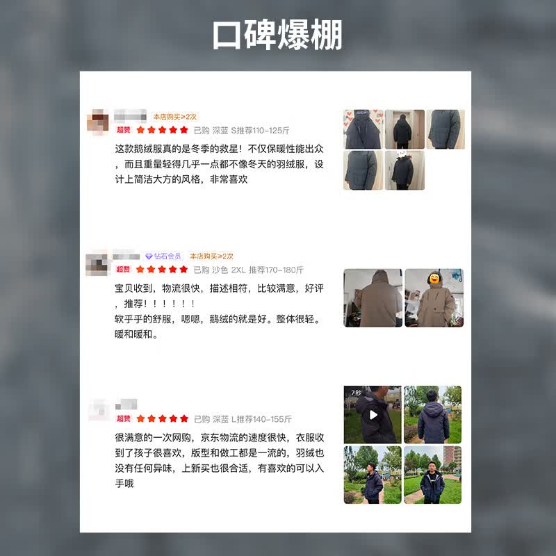 君羽户外羽绒服男700高蓬白鹅绒加厚保暖工装大鹅绒服 深蓝 2XL 推荐170-185斤