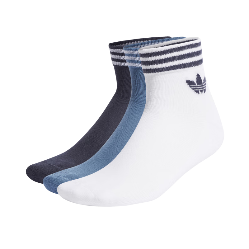 adidas经典舒适三条纹短筒及踝袜子男女阿迪达斯官方三叶草 白/蓝/暗灰 3538
