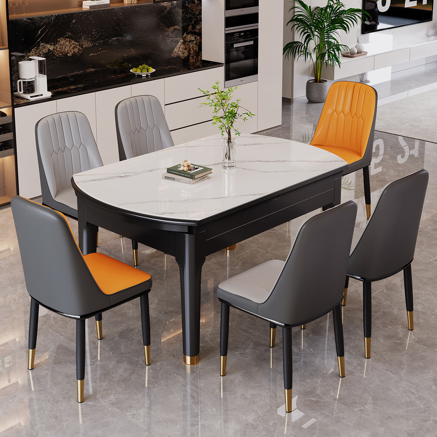 木斌实木岩板餐桌椅子全套现代简约家用小户型伸缩可折叠饭桌可变圆桌 【12MM岩板】 单餐桌 （抗菌岩板） 1.2米