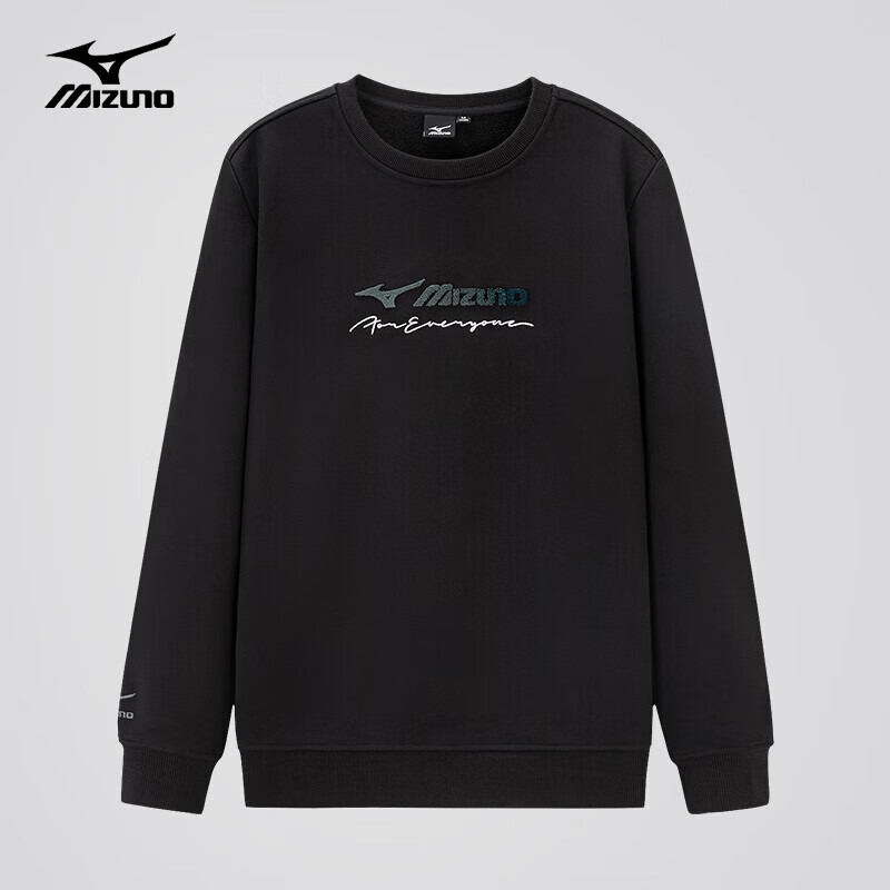 美津浓户外卫衣男春秋长袖T恤上衣圆领宽松男女同款加绒保暖套头衫 2622黑色 加绒款 M