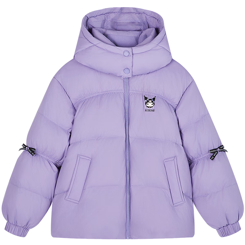 波司登25新款加厚新年红羽绒服女童短款库洛米连帽加厚新年红羽绒服外套 甜酷苏紫6403 -【酷洛米联名】 130 /64 约 115-130cm 26kg