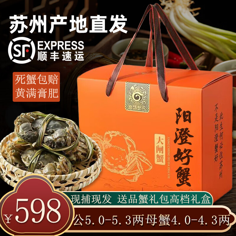 【活蟹】阳澄小斌大闸蟹 特大精挑螃蟹公蟹母蟹 海鲜生鲜水产礼盒 公蟹5-5.3两母蟹4-4.3两4对8只
