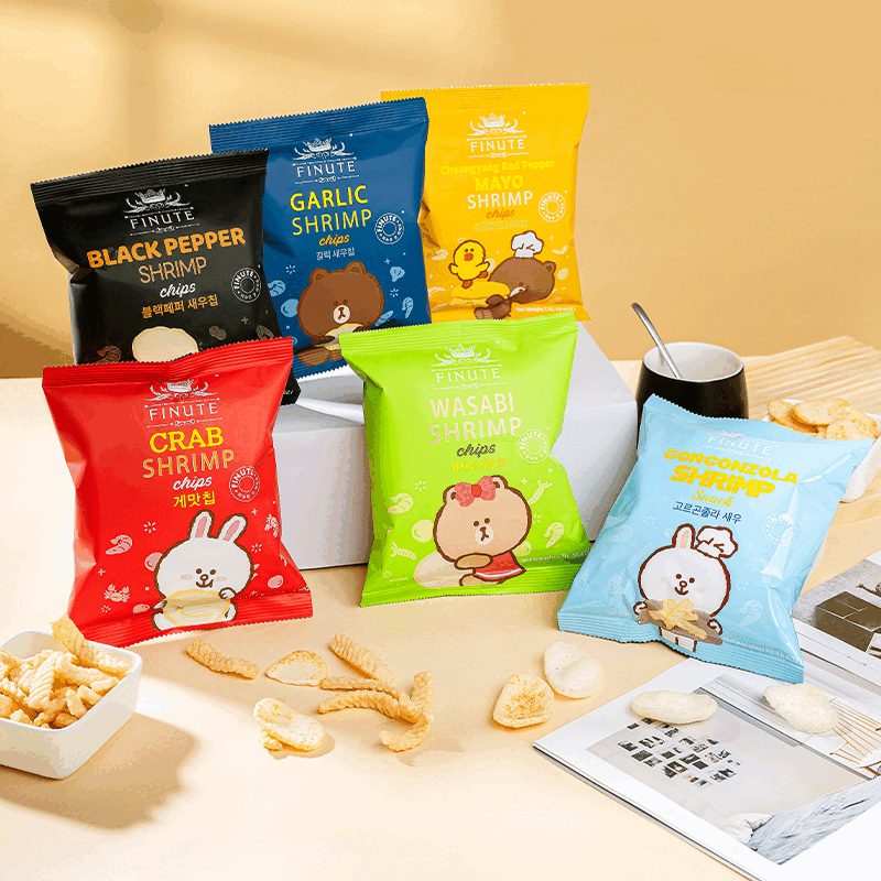 趣萊福（GOOG LIFE FINUTE）FINUTE布朗熊零食大禮包10袋組合裝韓國進(jìn)口辦公室零食組合 （芥末味蝦片17g+蟹味蝦片17g+青陽(yáng)辣椒蛋黃醬味蝦片17