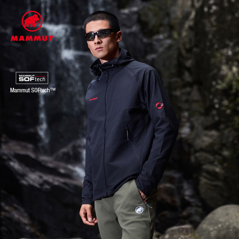 猛犸象（MAMMUT）【红标】Macun 2.0 男士户外防风防泼水连帽夹克外套软壳 黑色 L