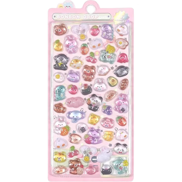 日系卡通唯美3d立体浮雕钻石宝石贴纸儿童女孩手机装饰贴画 动物款-1张/50贴