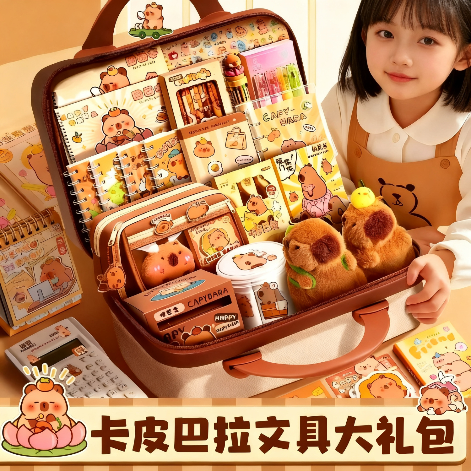 名遇卡皮巴拉文具套装礼盒男孩女孩一年级学习用品小学生开学大礼包礼盒生日礼物笔袋 3-6年级