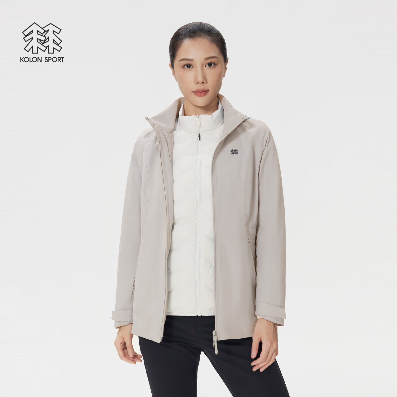 KOLON SPORT/可隆羽绒三合一夹克 女子防水防风透湿户外冲锋衣2级 LKJK5WNT12-GR 米灰色 M 165/88A