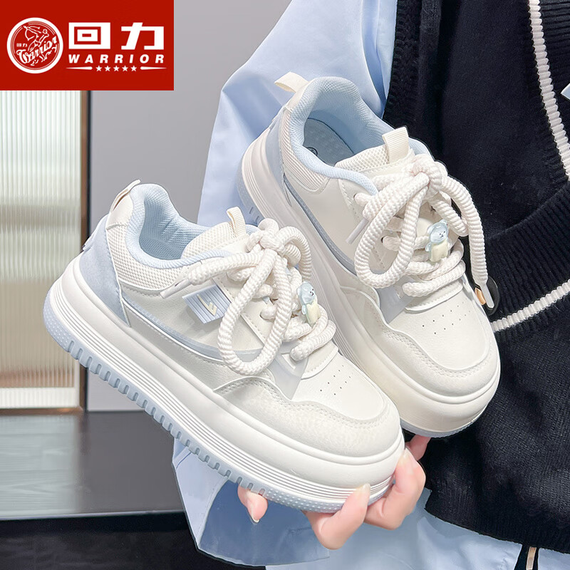 回力女鞋厚底小白鞋女2026夏季百搭休闲鞋子女新款面包鞋轻便耐磨板鞋 米蓝 37 (235mm)