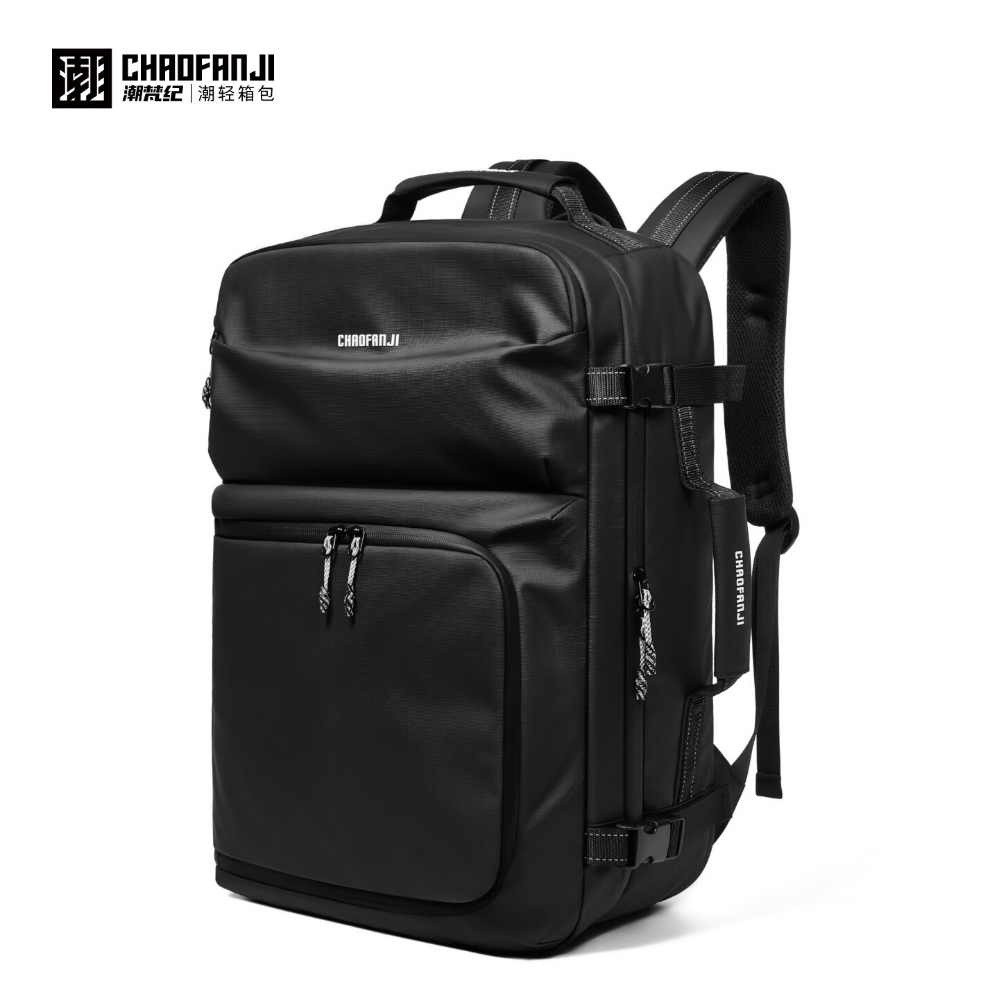 CHAOFANJI超大容量户外双肩包可扩容旅行出差多功能干湿分离防水背包男士 黑色