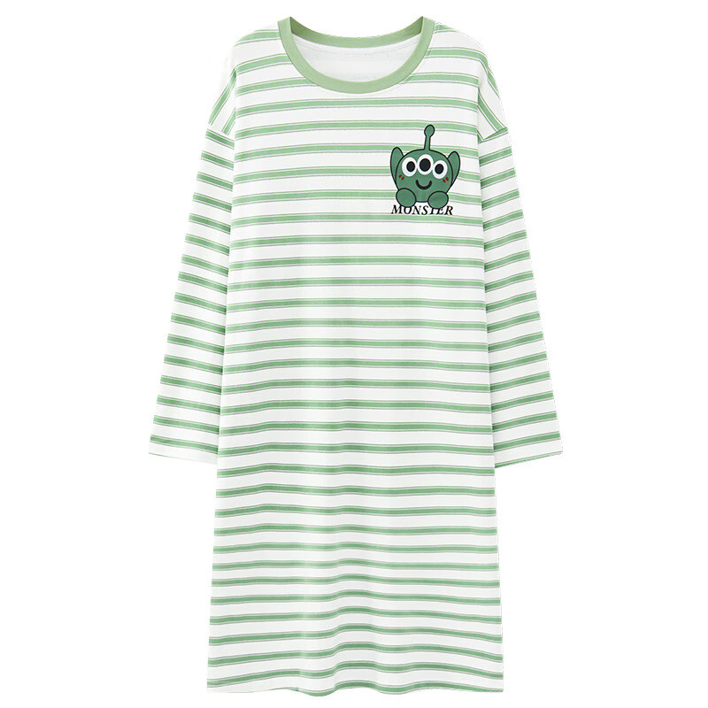 带胸垫长袖睡裙女士春秋季可爱纯棉草莓熊网红风学生春秋休闲睡衣 7005(带胸垫) L (90-115)