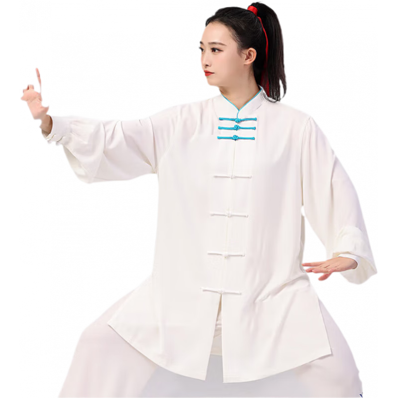 勁武（JIN WU）星光麻太極服女太極拳服裝練功服男武術(shù)服表演服春秋套裝 白色 XS