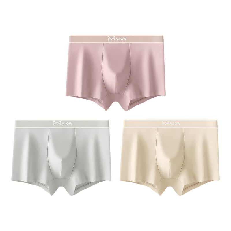 猫人内裤男纯棉2025新款男生四角裤春秋季运动抑菌透气平角短裤头 浅粉红/星空灰/柠檬黄3条 XL 适合体重110-125斤