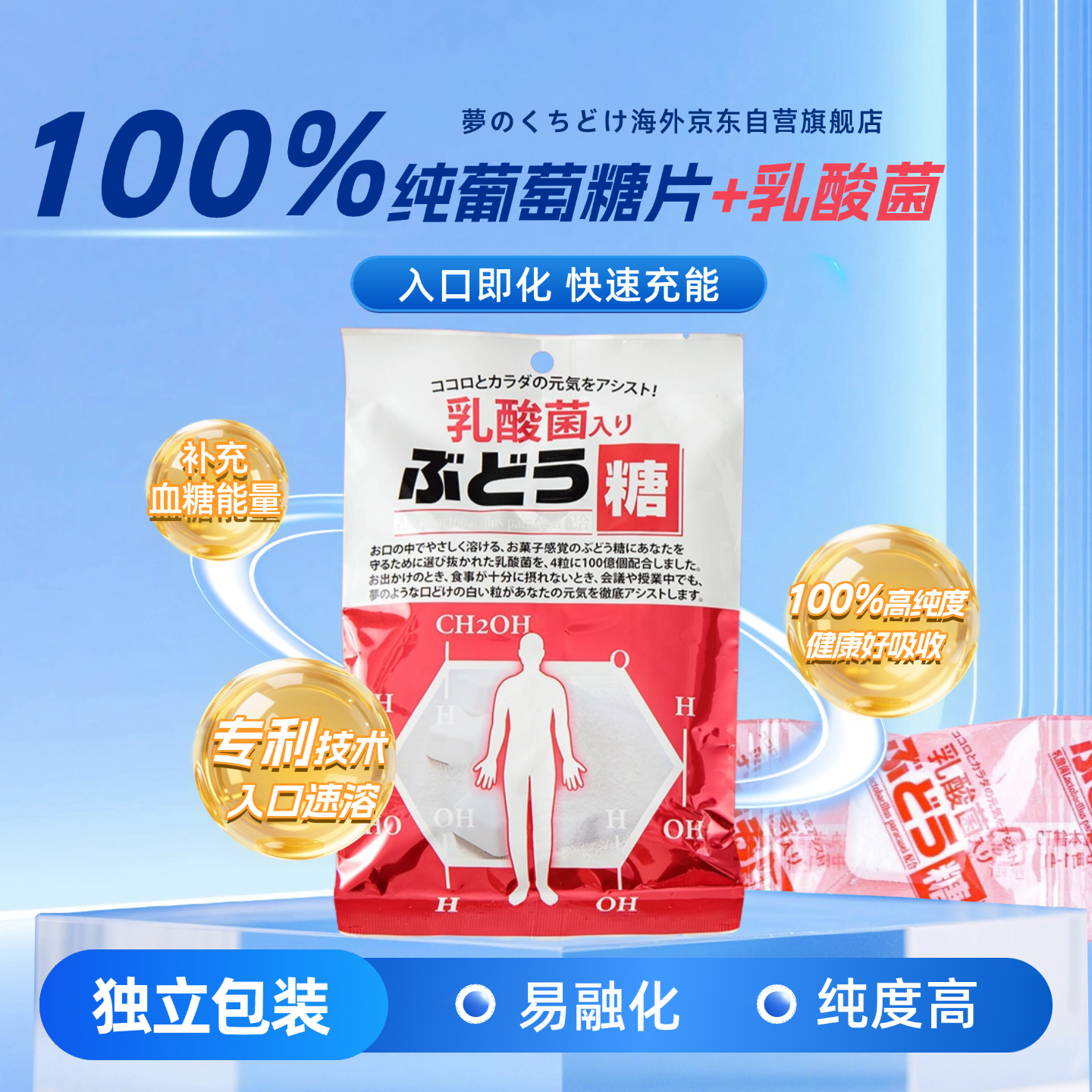夢のくちどけ大丸本铺日本原装进口100%纯葡萄糖20粒40克乳酸菌味马拉松补能量