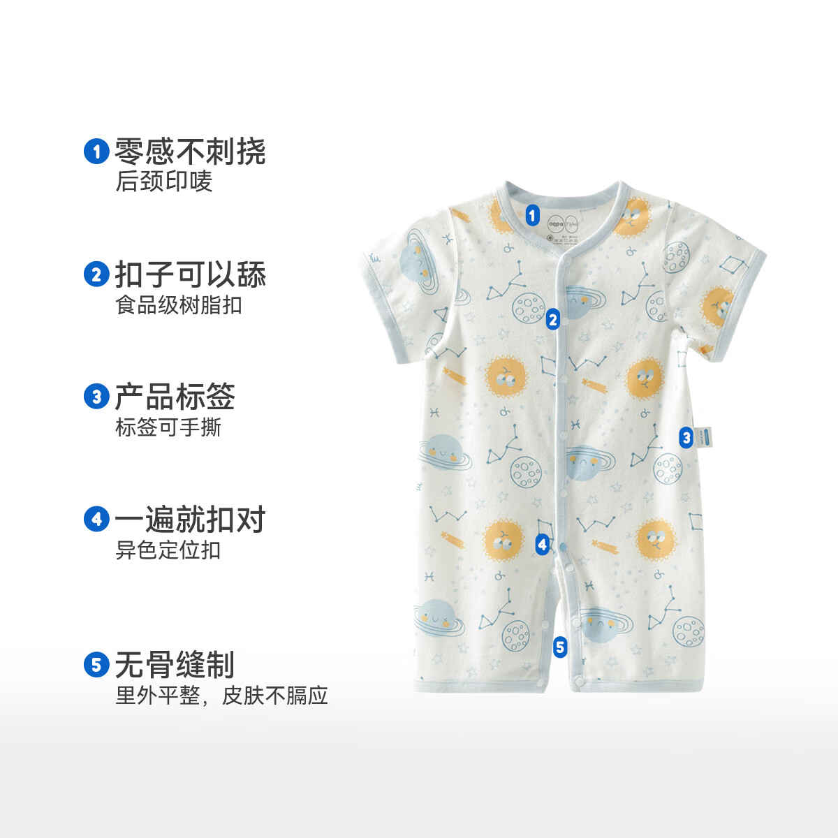 aqpa【新疆棉】婴儿纯棉连体衣婴幼儿爬服夏季新生宝宝衣服薄款哈衣 星际之旅-蓝调 80cm