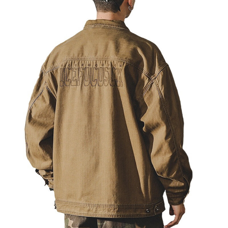 仓石一树美式工装复古重磅鱼骨纹夹克男春秋款阿美咔叽硬汉猎装外套 焦糖色 XL 适合145-160斤