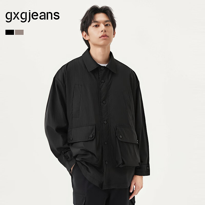 gxgjeans男装  多色口袋设计工装户外宽松夹克外套男士 25秋新品 黑色 XL (180)