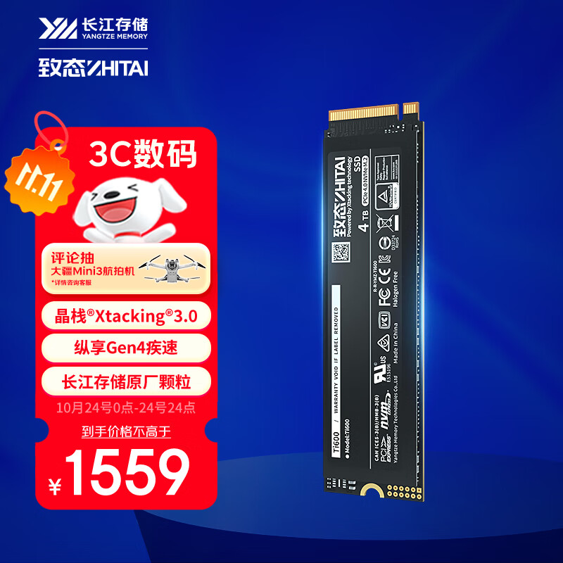 致态(ZhiTai)长江存储 4TB SSD固态硬盘 NVMe M.2接口 Ti600系列 (PCIe 4.0 产品)