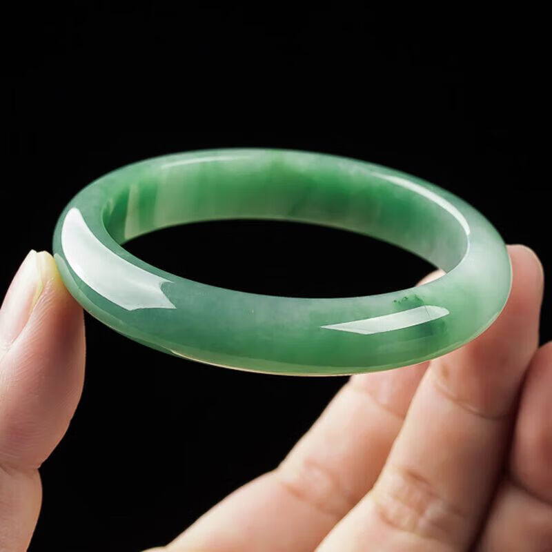 初煦drjefun翡翠手镯水润飘绿宽条贵妃玉手镯平安镯内径54