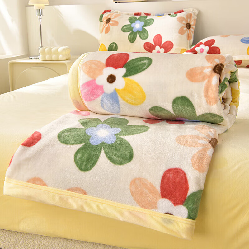 软贝牛奶绒法兰绒毛毯 单双人学生宿舍绒毯床单 午睡空调盖毯子 花海 150x200cm单毛毯