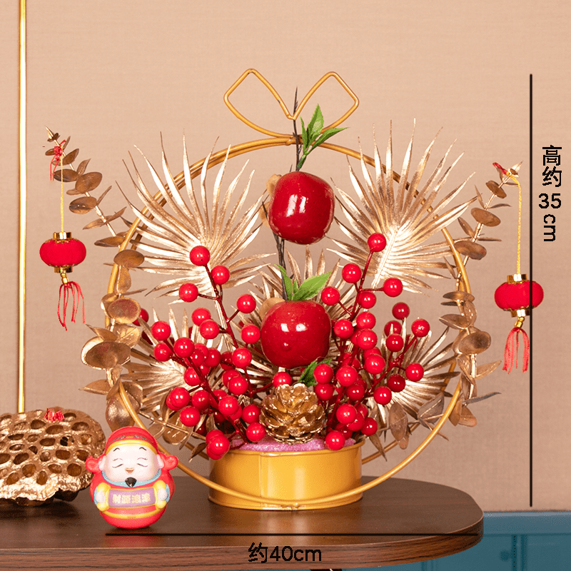 OYKTN客厅发财果仿真花卧室摆设家居客厅卧室结婚红果装饰花篮餐桌乔迁 提篮发财果（柿子款）