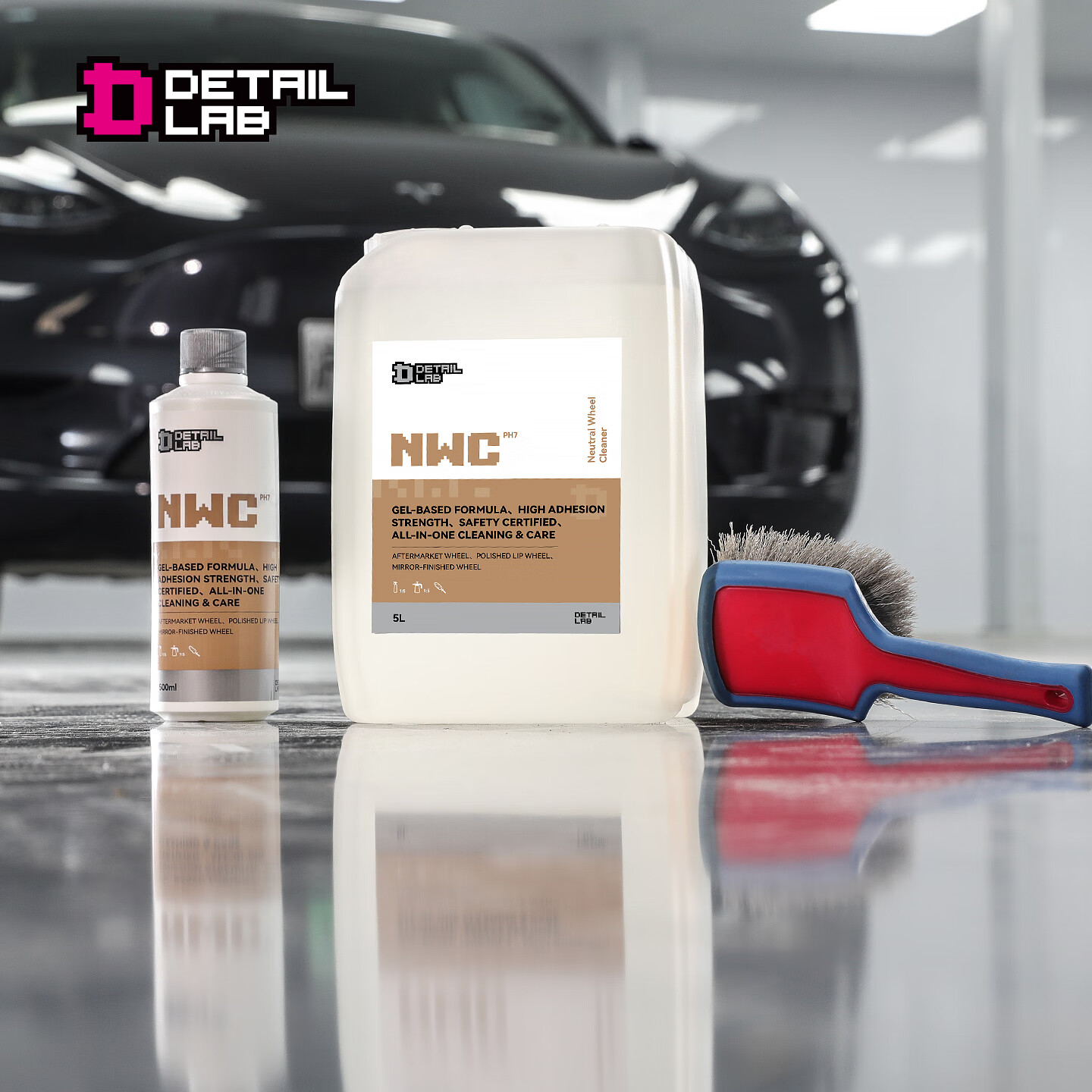 Detail Lab汽车轮毂中性清洁剂NWC轮胎钢圈去污铁粉除锈剂氧化无伤电镀DL NWC中性轮毂清洁剂500ml 【+喷头+试用装50ml+轮毂刷】