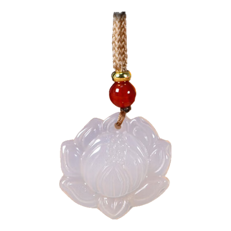 初緣冰種玉髓吊墜男女款好運蓮蓮吊墜瑪瑙玉墜鎖送老婆女友生日禮物 蓮花【吊墜】+鑒定證書