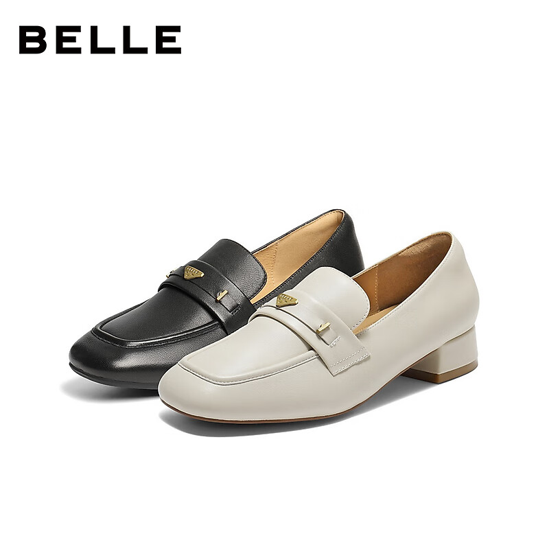 百丽（Belle）秀气乐福鞋女商场同款质感羊皮通勤乐福鞋E3C1DCA5 米白色--高跟 38 (240mm)