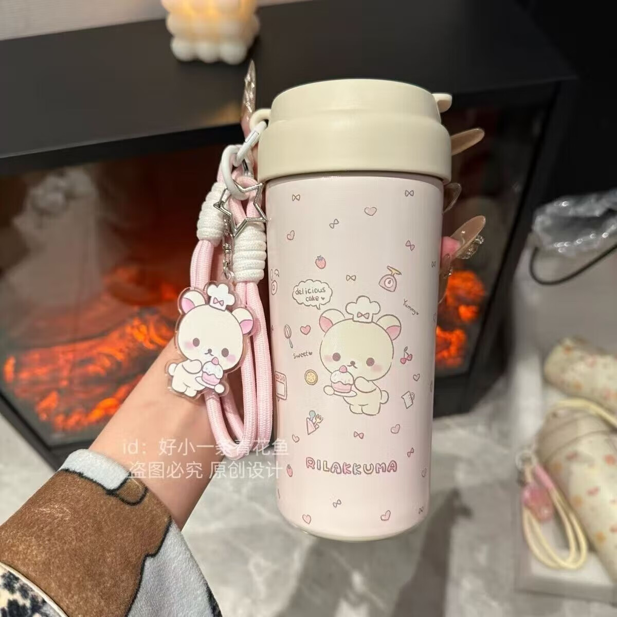 喜具杯【熊妹保温杯】陶瓷内胆可爱吸管杯子大容量高颜值便携女学生水杯 熊妹保温杯500ml带茶隔吸管【陶瓷内胆】 【主图款】杯子+两根粉色挂绳+卡通挂件+清洁套
