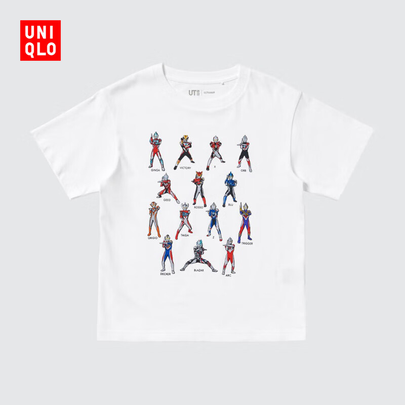 优衣库童装男童女童UT ULTRAMAN奥特英雄印花短袖T恤475444 00 白色 120