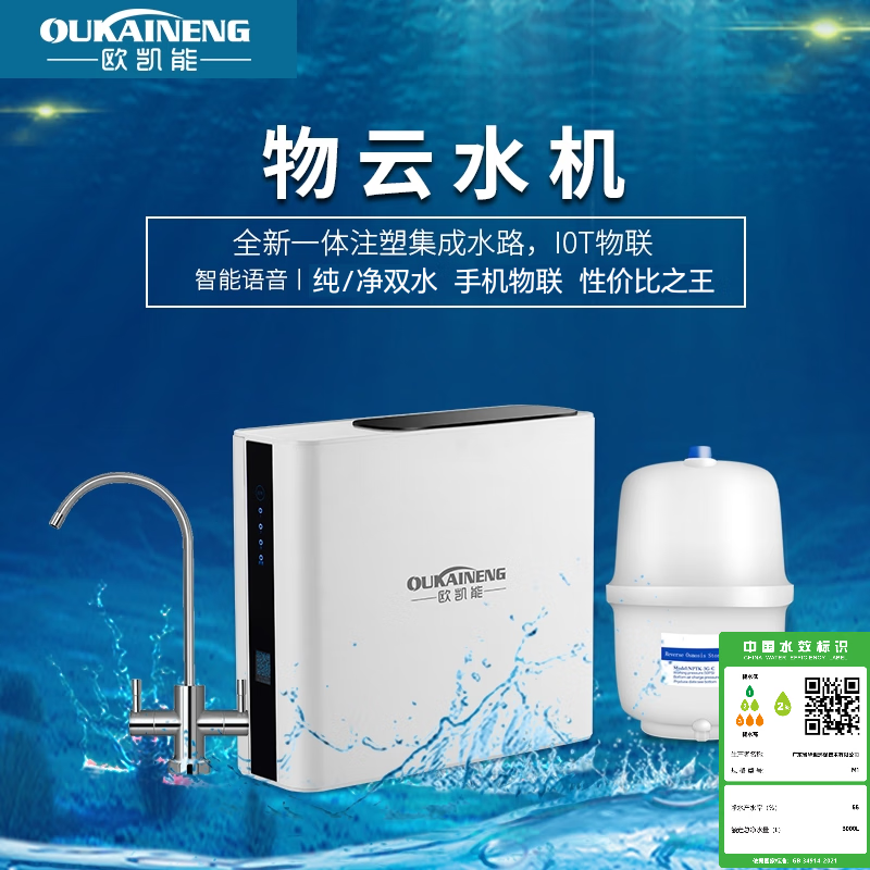欧凯能净水器家用直饮机厨下自来水过滤器全屋净水联网智能家用厨房RO反渗透纯水机华迈M3小扁豆净水机 套餐1