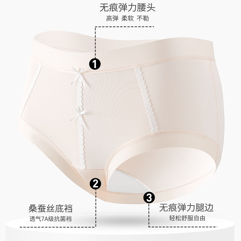 樱姿娜【6条装】无痕内裤女2025新款蕾丝蝴蝶结7A级抗菌蚕丝裆透气内裤 【6条装】白+浅虾+绿+杏+肤+随机色 L 中腰(80-110斤内可穿)