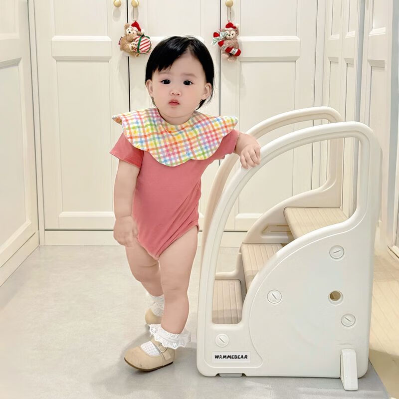 海诗圣堡儿童洗漱台踩凳垫脚凳宝宝洗手台阶凳刷牙洗脸阶梯马桶脚踏踩脚凳 二阶洗漱凳卡其色 A款