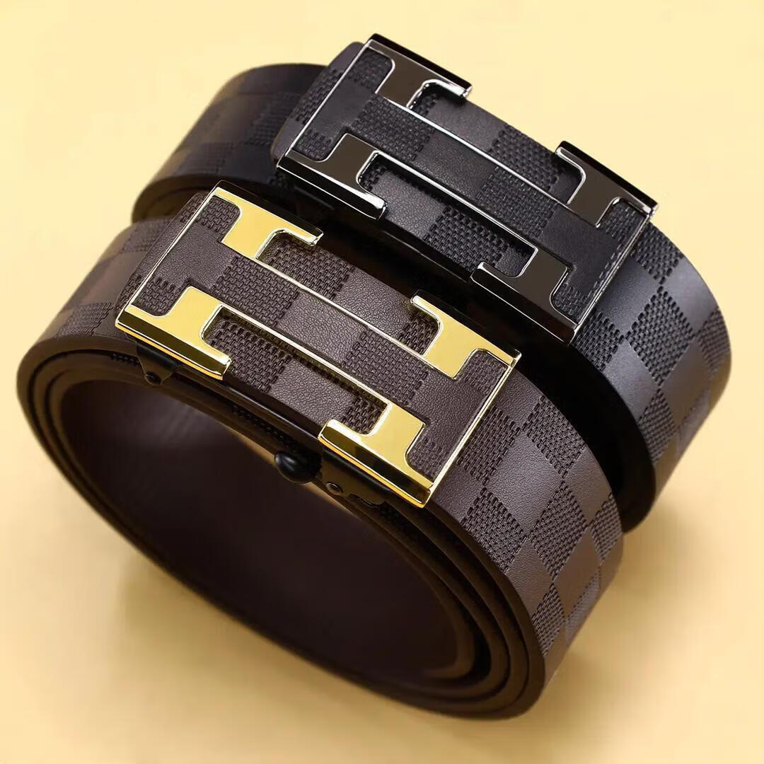 【买一送一】男士无牙自动扣腰带商务百搭时尚潮流裤腰带男潮流 G01sss金扣+G01sss黑扣【礼盒装】 110cm (140斤以内)