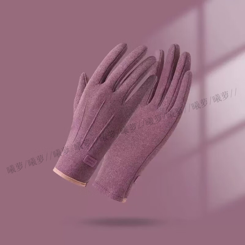 少胭冬季电动车手套加厚加绒保暖麂皮绒骑行防寒触屏男女士防风手套 简标款-紫色