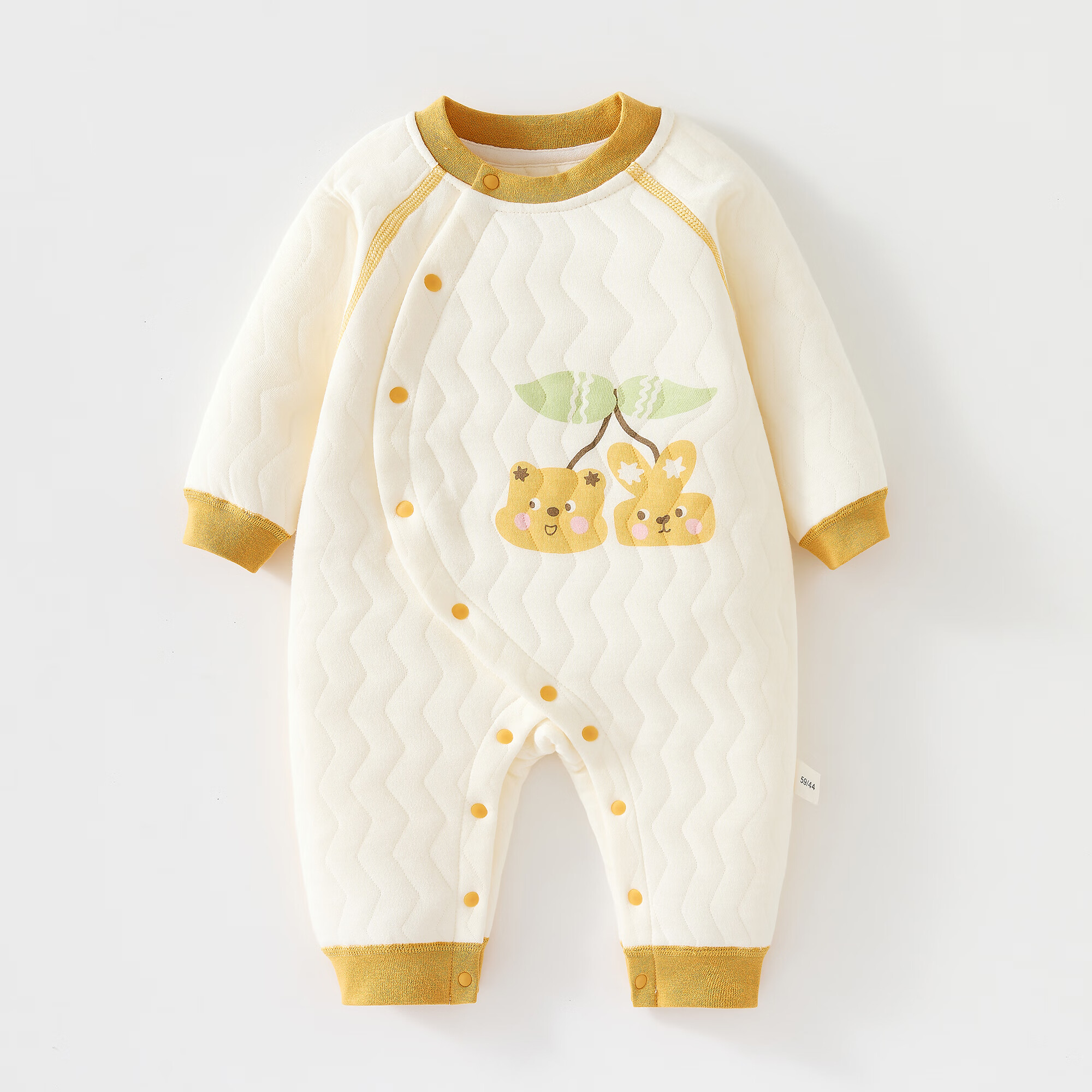 婧麒（JOYNCLEON）婴儿连体衣保暖秋冬装夹棉冬季新生儿衣服宝宝外出哈衣爬爬服 黄色熊兔 90cm  【1-2岁建议体重9.5-13kg】