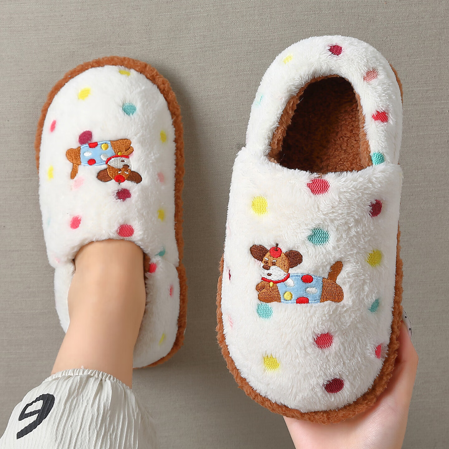 FZT毛绒棉拖鞋女士秋冬季2025新款简约卡通可爱包跟保暖防滑棉鞋女款 棕色 40-41 适合39-40