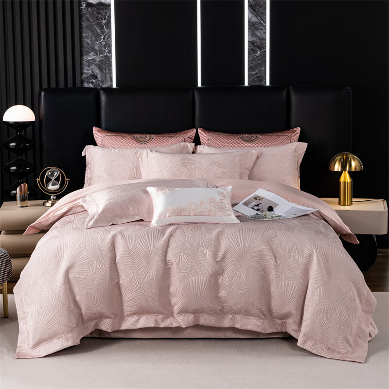 博洋(BEYOND)美式床品天絲棉加厚床蓋款四件套夾棉床笠防滑床罩感浮雕 莫妮卡-櫻花粉 床蓋款 1.8四件套(被套220*240床蓋250*2