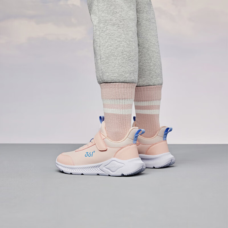 361°儿童运动鞋男童跑鞋秋冬密网轻便魔术贴女童皮革加绒保暖运动鞋 【皮革】玫瑰水粉色/黛粉色 34