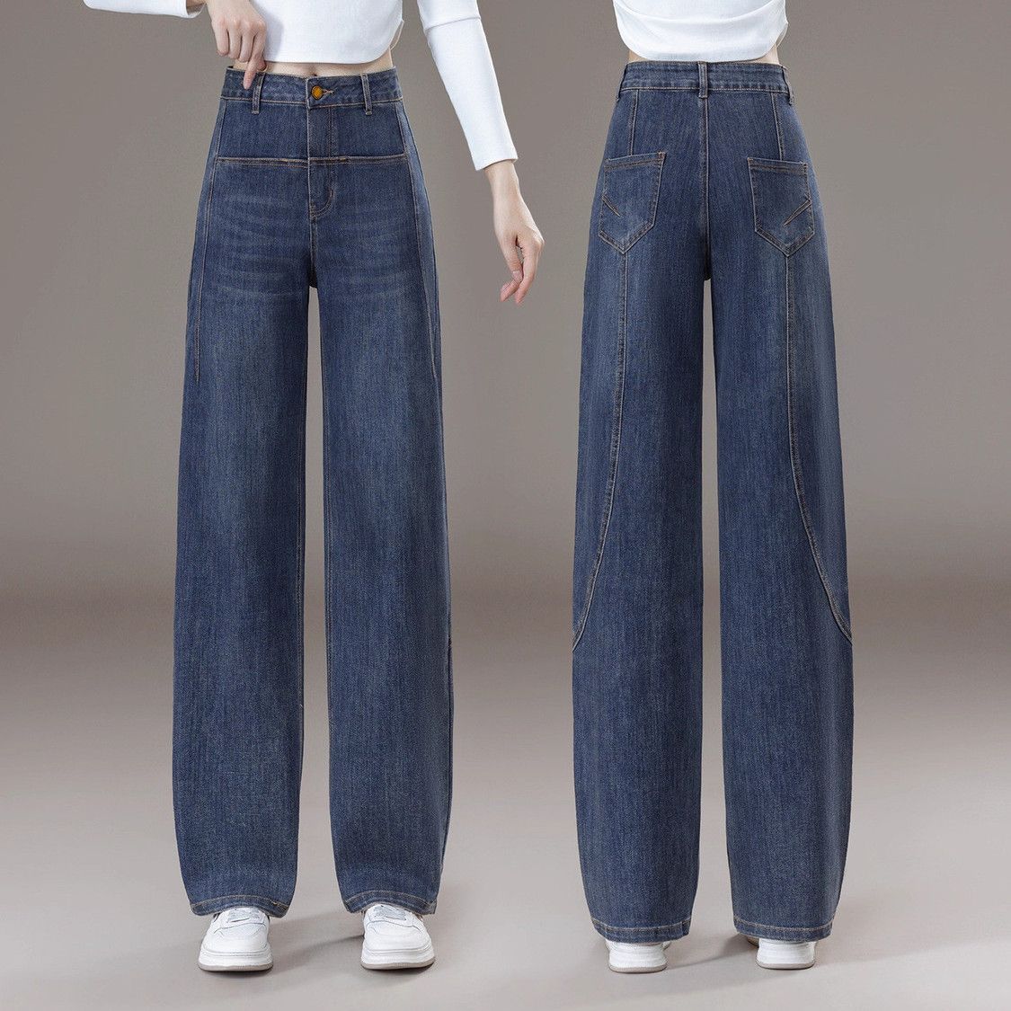 【2025新款】复古牛仔裤女春秋夏季高腰弯刀裤香蕉裤阔腿宽松裤子 复古蓝 29 建议115-125斤