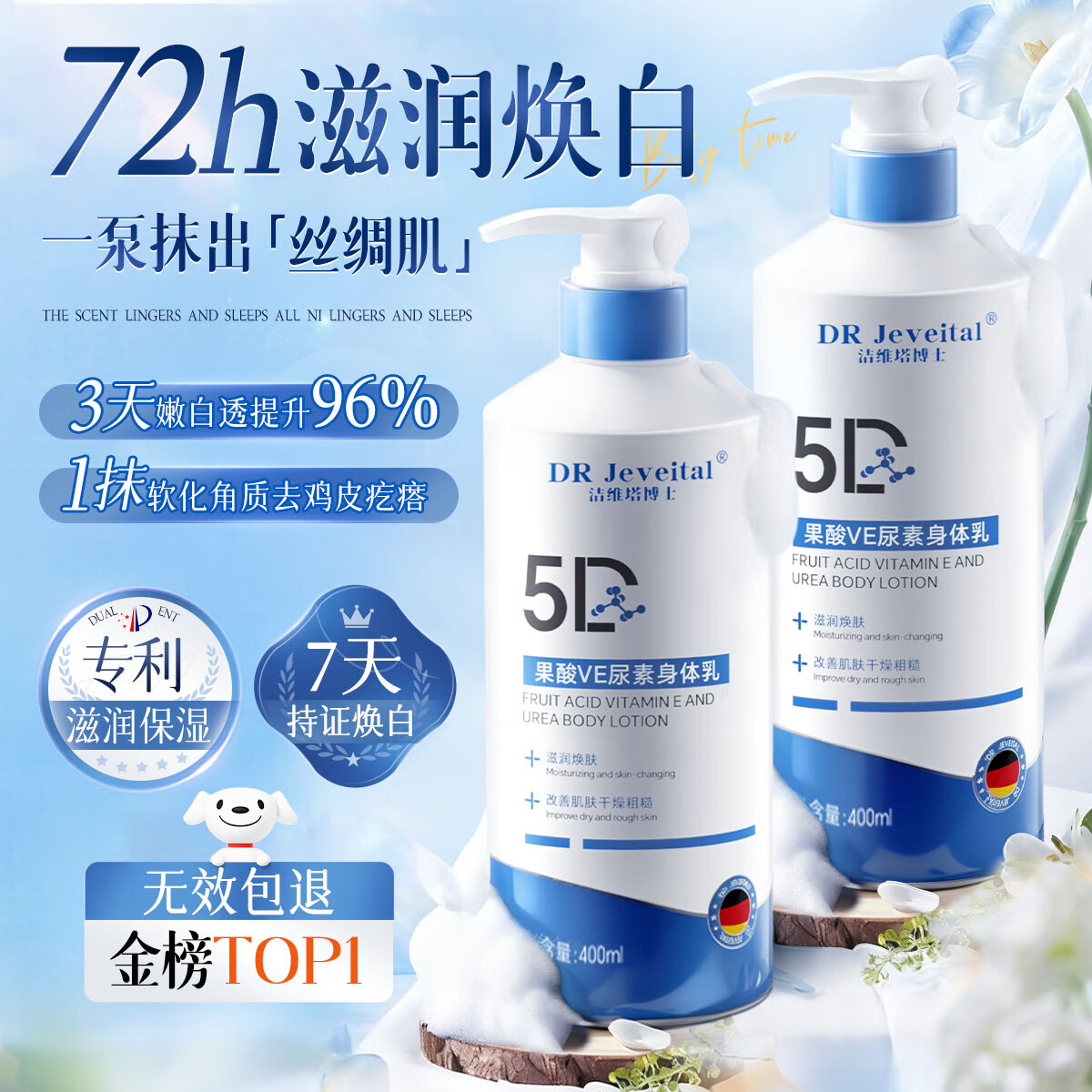 DR JEVEITAL 洁维塔博士果酸柔滑身体乳尿素霜维e乳膏改善干燥疙瘩毛囊角质保湿滋润400ml